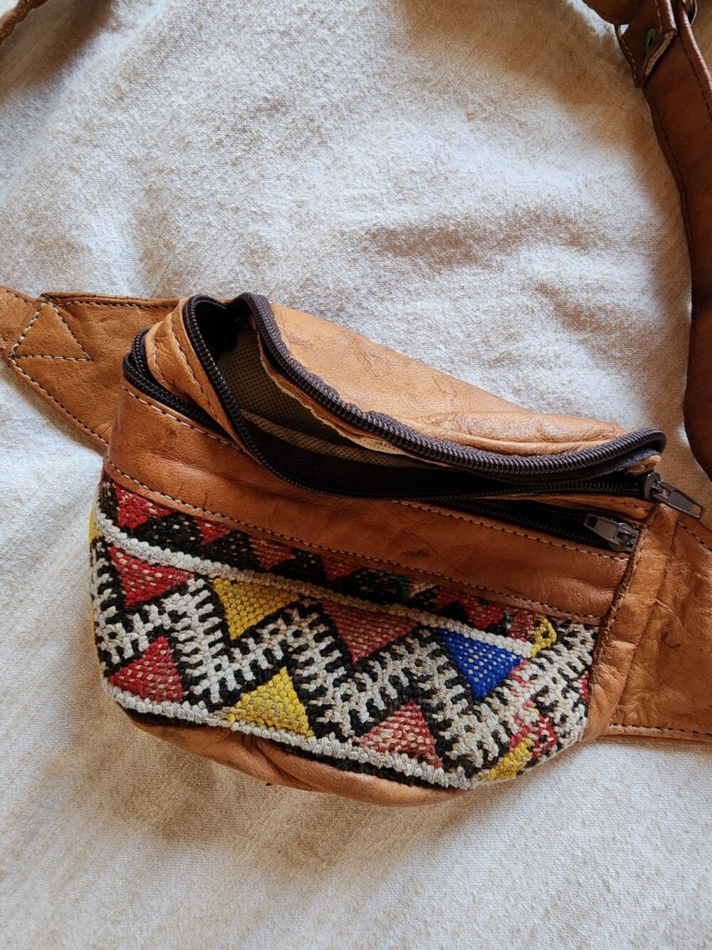 Vintage Free People Leather Kilim Belt Bag Fanny Pack Y2K Boho 2000s